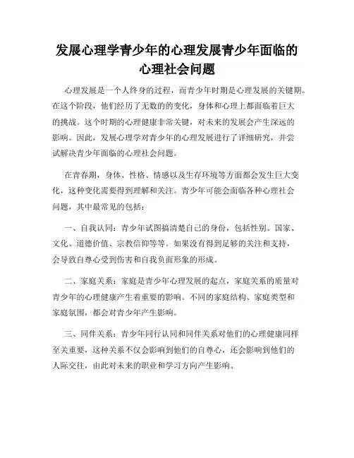 发展心理学青少年的心理发展青少年面临的心理社会问题