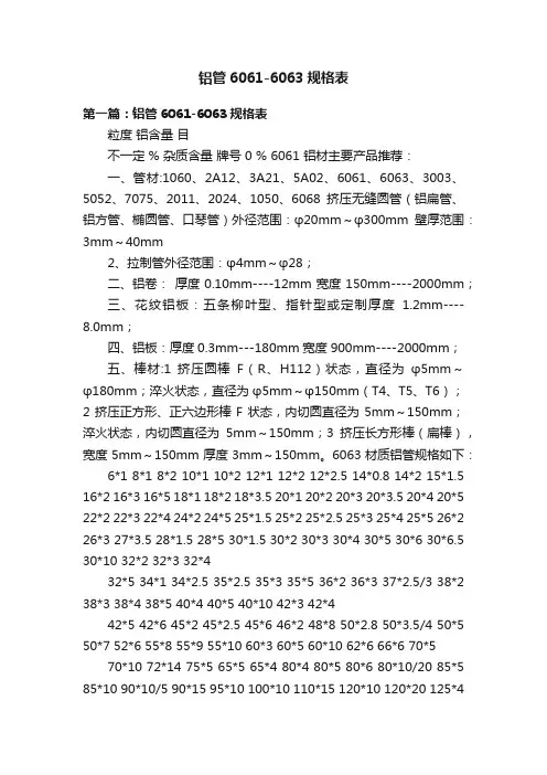 铝管6061-6063规格表