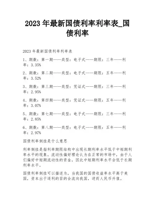 2023年最新国债利率利率表_国债利率