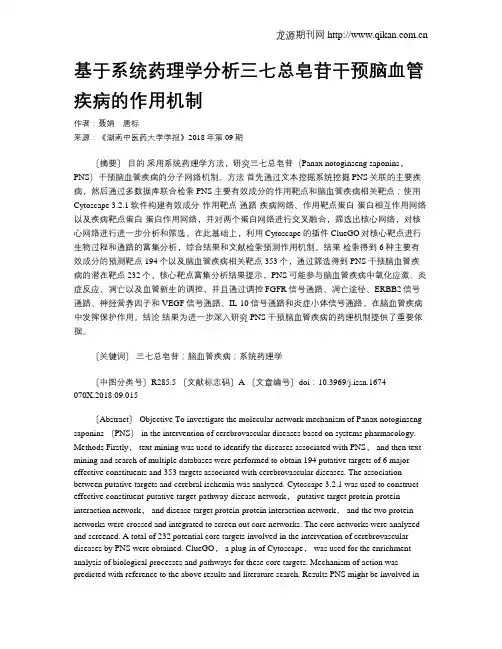 基于系统药理学分析三七总皂苷干预脑血管疾病的作用机制