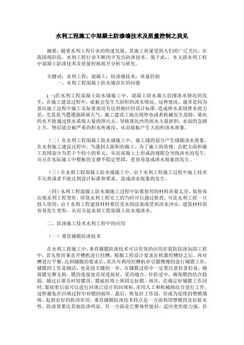 水利工程施工中混凝土防渗墙技术及质量控制之我见