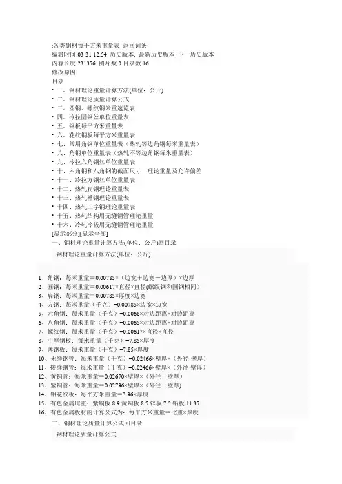 各类钢材每平方米重量表
