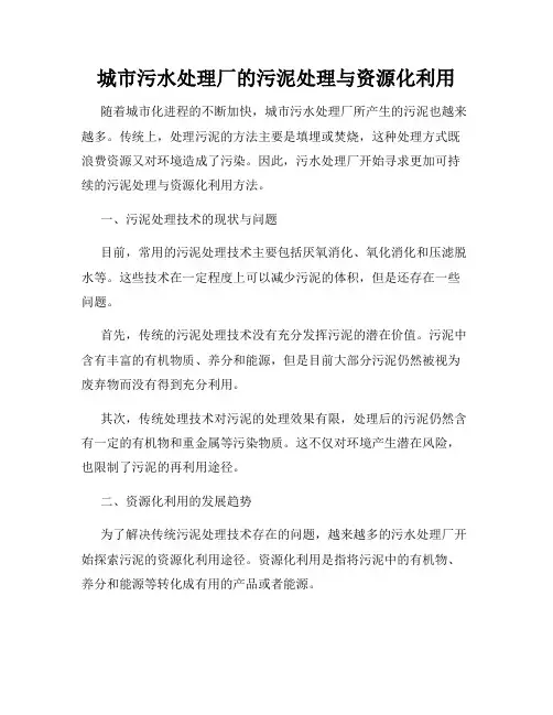 城市污水处理厂的污泥处理与资源化利用