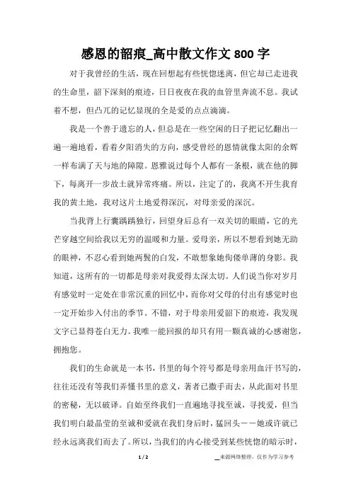 感恩的韶痕_高中散文作文800字