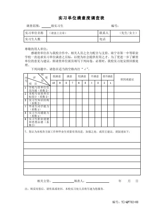实习单位满意度调查表