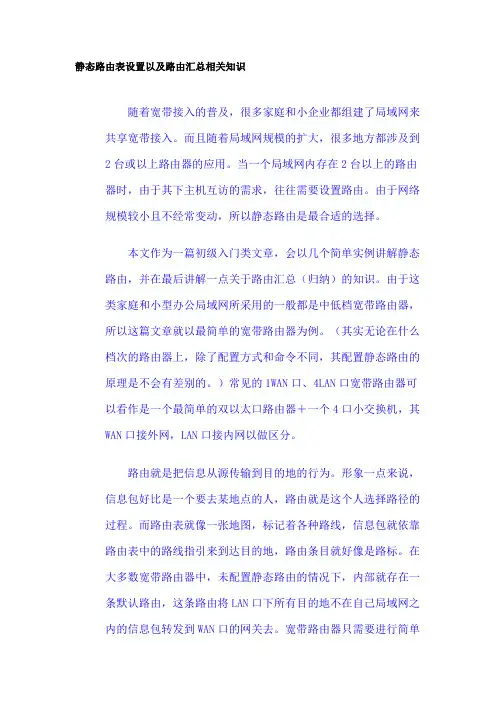 静态路由表设置以及路由汇总相关知识