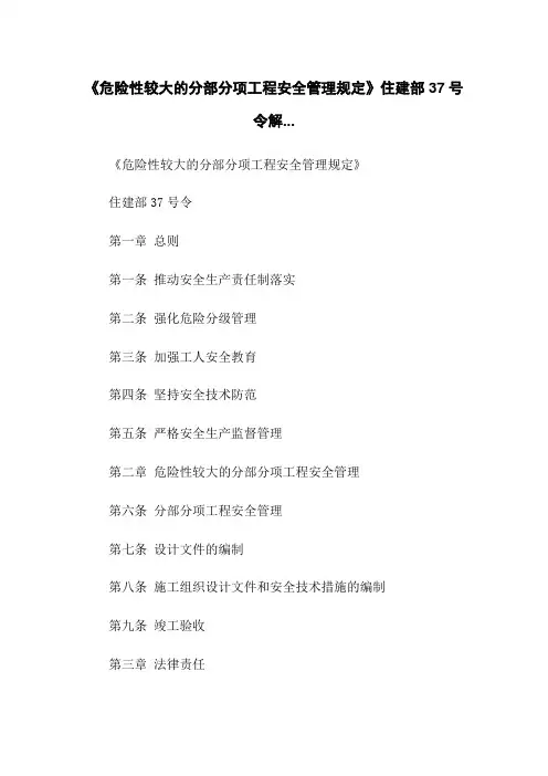《危险性较大的分部分项工程安全管理规定》住建部37号令解...