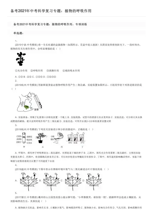 备考2021年中考科学复习专题：植物的呼吸作用