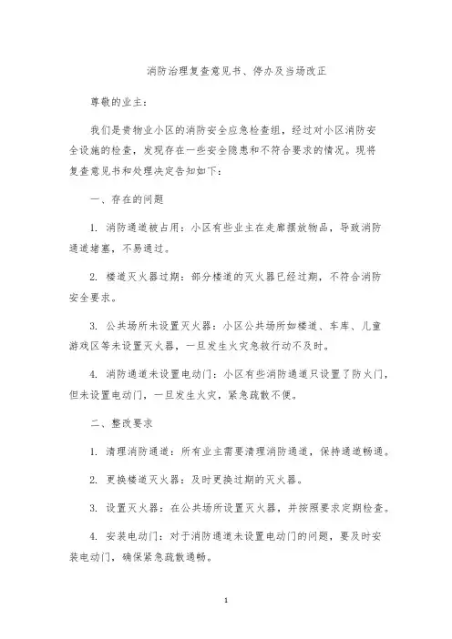 消防治理复查意见书、停办及当场改正