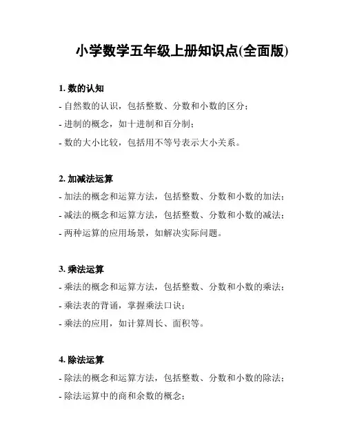 小学数学五年级上册知识点(全面版)