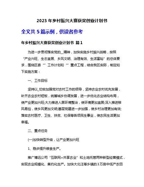 2023年乡村振兴大赛获奖创业计划书