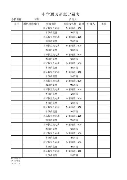 小学通风消毒记录表