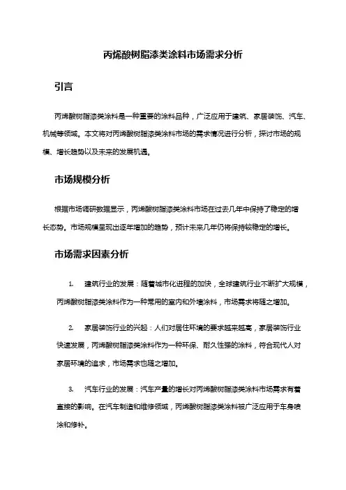 2024年丙烯酸树脂漆类涂料市场需求分析