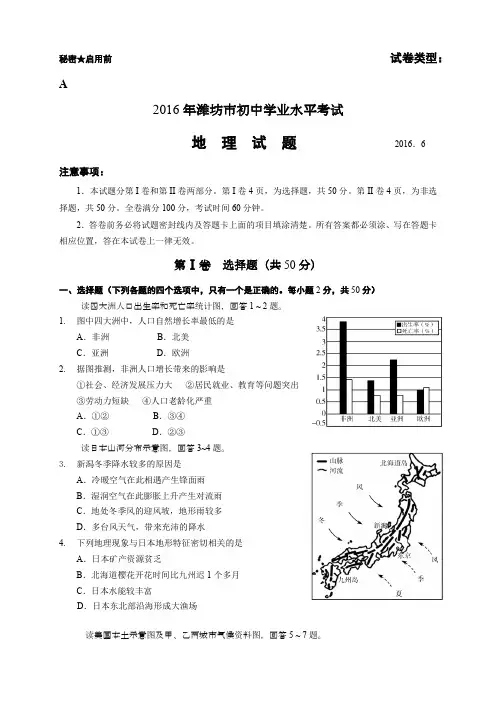 2016年——2019年潍坊地理中考真题集合