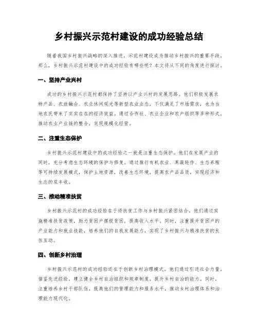 乡村振兴示范村建设的成功经验总结