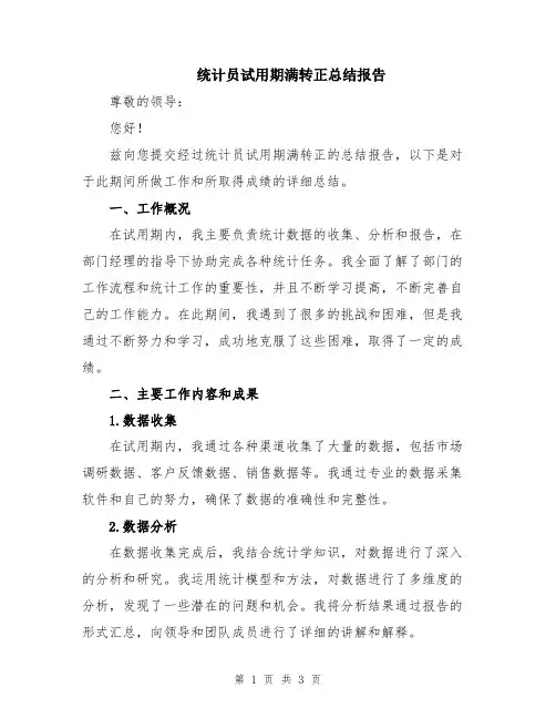 统计员试用期满转正总结报告