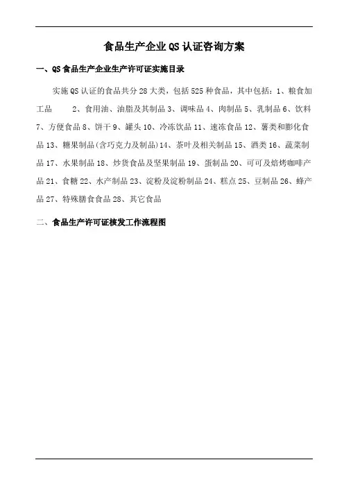 食品生产企业QS认证咨询方案