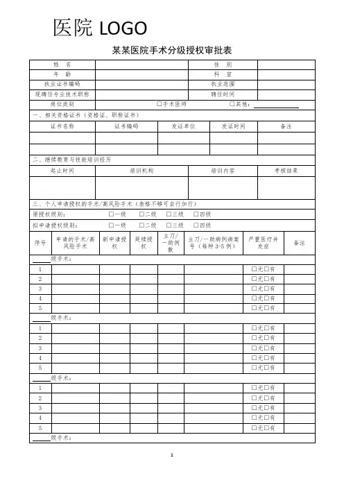 医疗机构手术授权与操作审批表