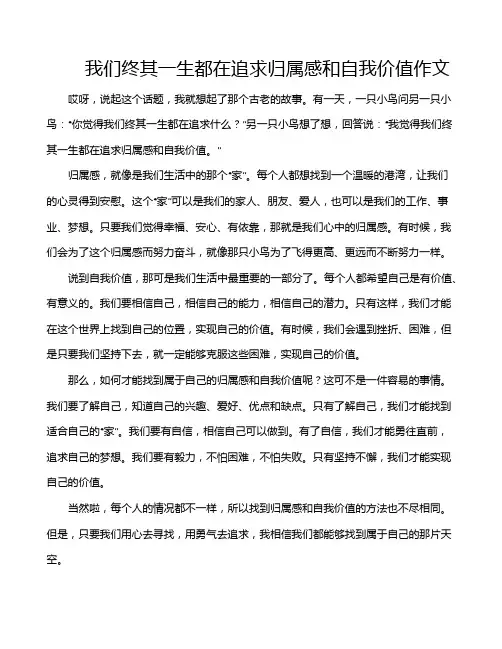 我们终其一生都在追求归属感和自我价值作文