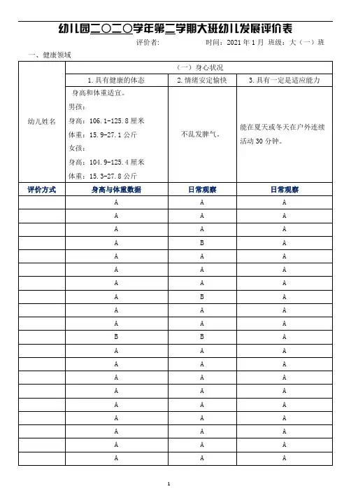 幼儿期末测试评估表