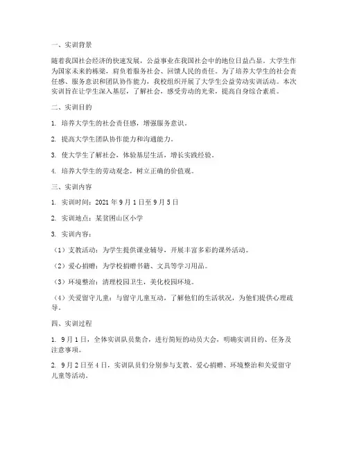 大学生公益劳动实训报告