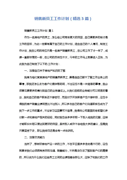 销售新员工工作计划(精选3篇)