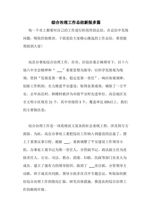2020年综合治理工作总结新版多篇