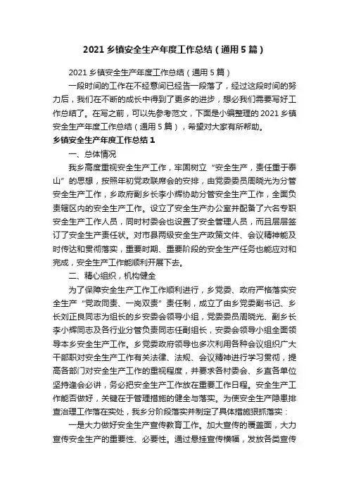 2021乡镇安全生产年度工作总结（通用5篇）