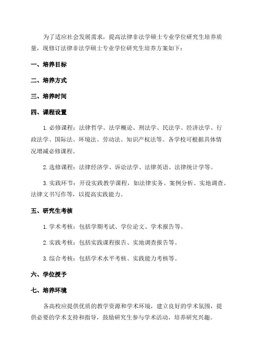 法律非法学硕士专业学位研究生培养方案2024年修订