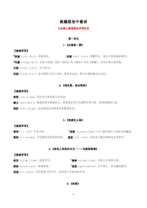 九年级上册生字词汇总