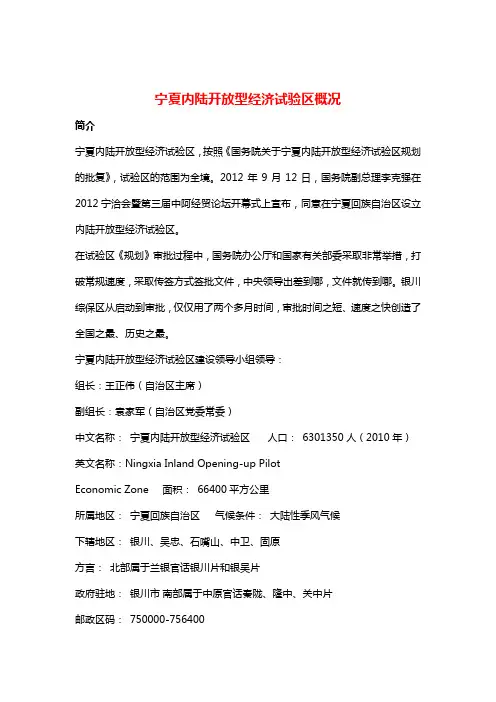 宁夏内陆开放型经济特区概况0311说课讲解