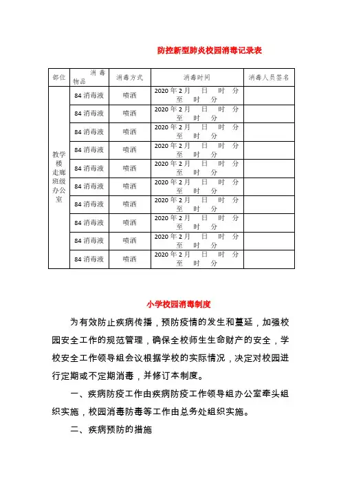 防控新型肺炎校园消毒记录表