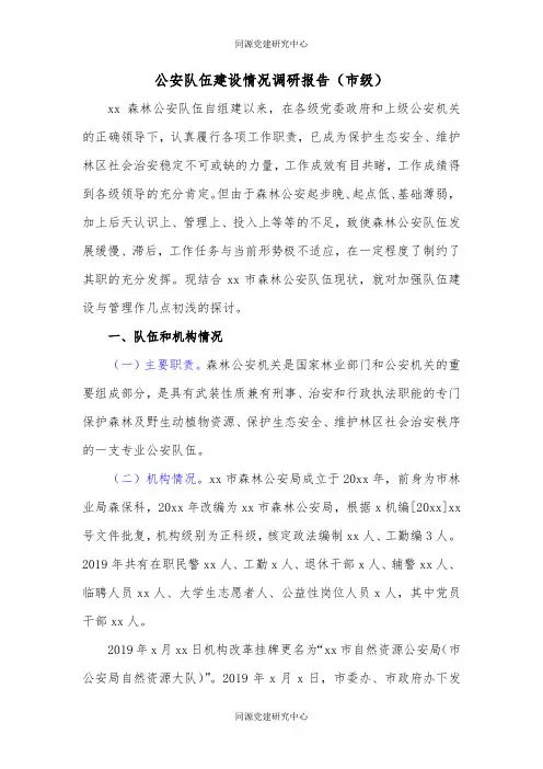 公安队伍建设情况调研报告（市级）