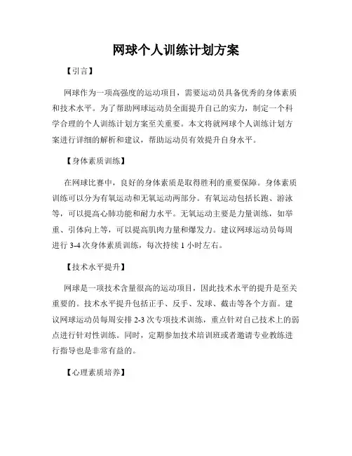网球个人训练计划方案
