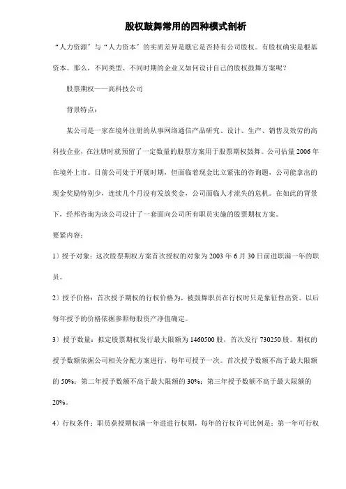 股权激励常用的四种模式剖析