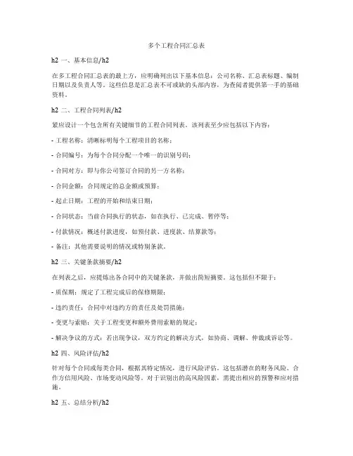 多个工程合同汇总表