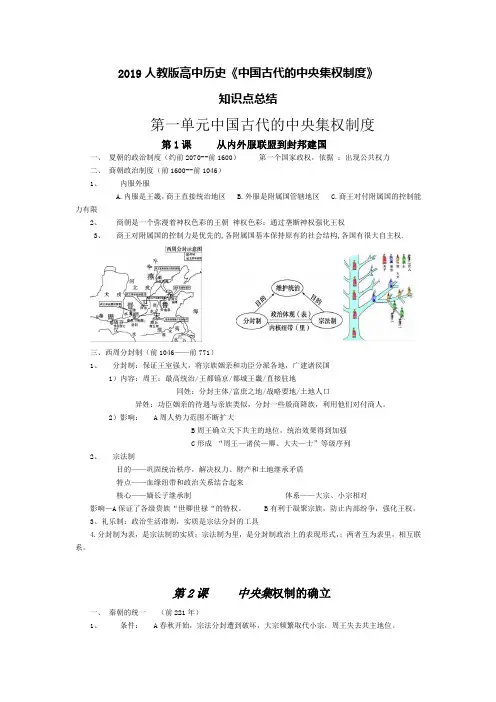 2019人教版高中历史《中国古代的中央集权制度》知识点总结