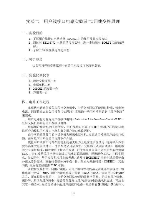 实验二  用户线接口电路实验及二四线变换原理
