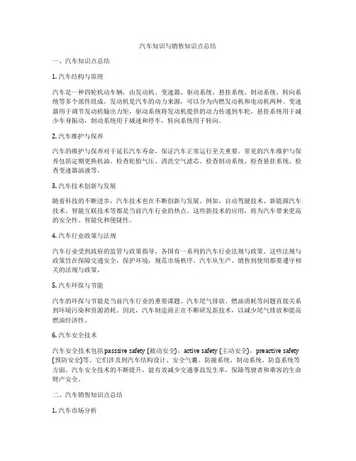 汽车知识与销售知识点总结