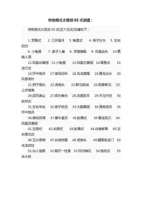 传统杨式太极剑55式剑谱：