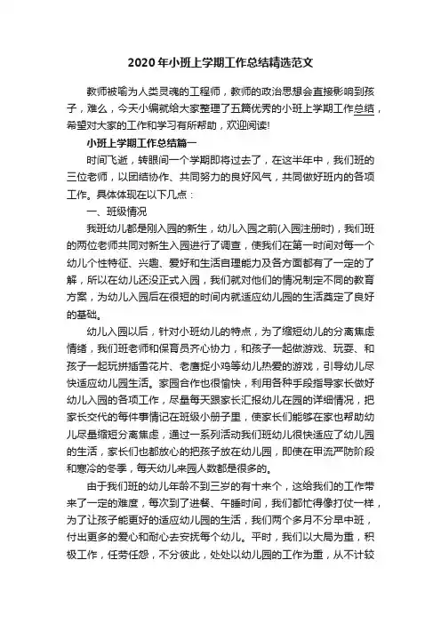 2020年小班上学期工作总结精选范文