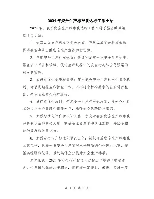 2024年安全生产标准化达标工作小结