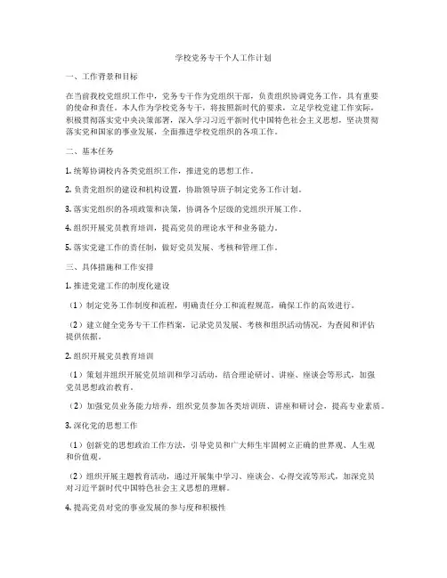 学校党务专干个人工作计划
