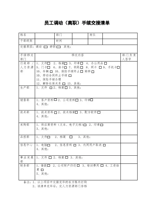 员工调动(离职)手续交接清单
