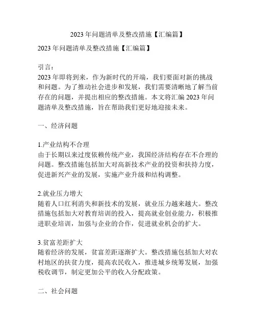 2023年问题清单及整改措施【汇编篇】