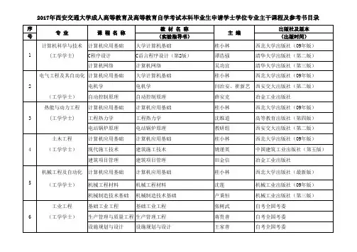 2017年西安交大函授学位主干课科目及参考用书