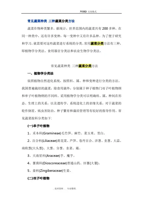 常见蔬菜种类三种蔬菜分类方法