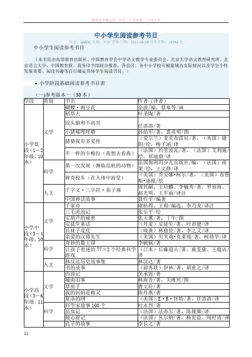 小学生阅读参考书目