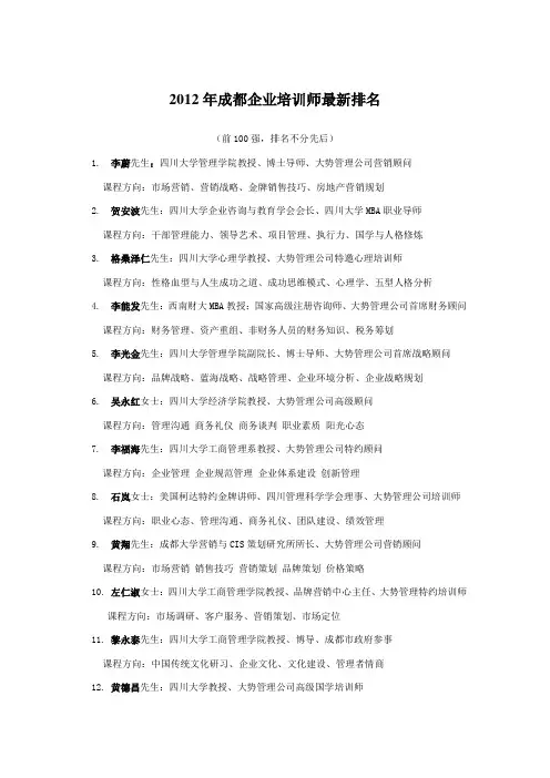 XXXX成都企业培训师排名