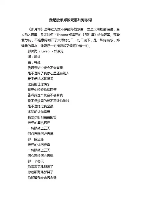 我是歌手郑淳元那片海歌词